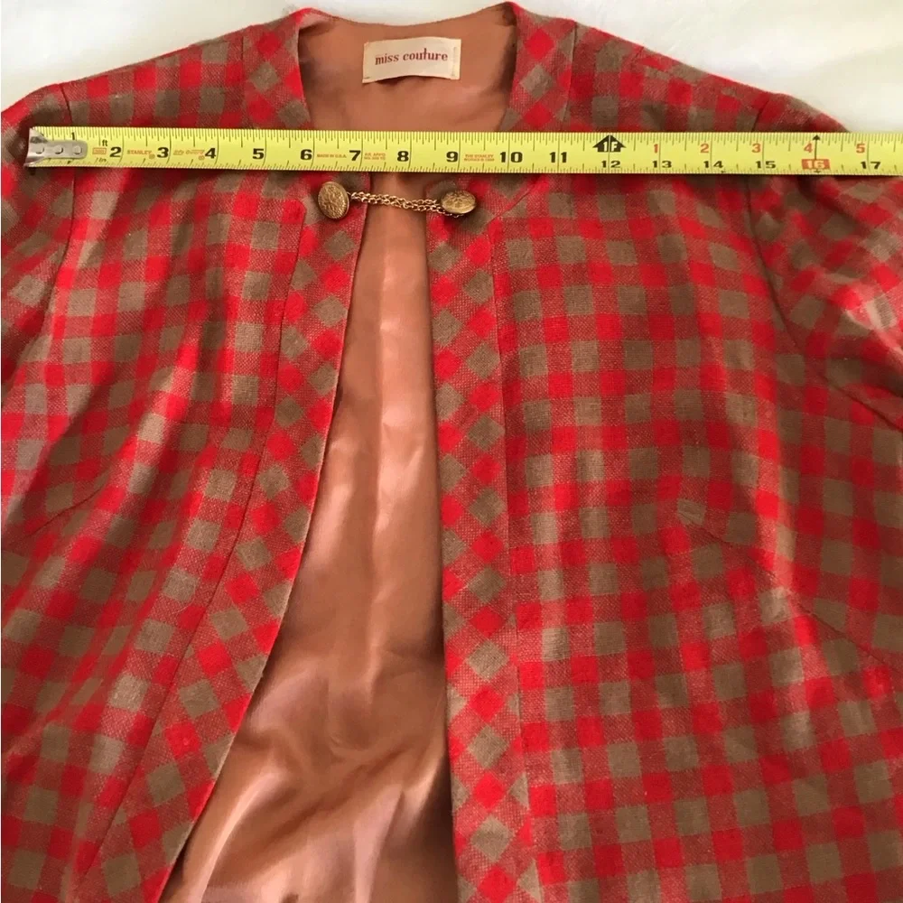 Vintage Red and Camel Plaid Bolero Jacket - Picture 6 of 7